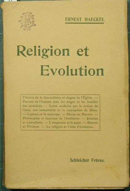 Religion et évolution. Trois conférences faites a Berlin les 14,16 et 19 Avril 1906 - Ernst Haeckel - copertina