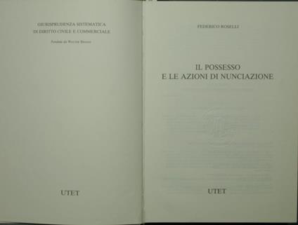 Il possesso e le azioni di nunciazione - Federico Roselli - copertina