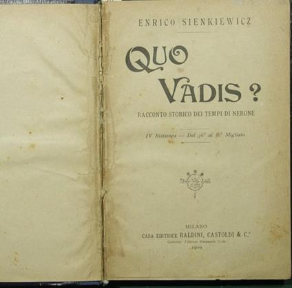 Quo Vadis ?. Racconto storico dei tempi di Nerone - Henryk Sienkiewicz - copertina
