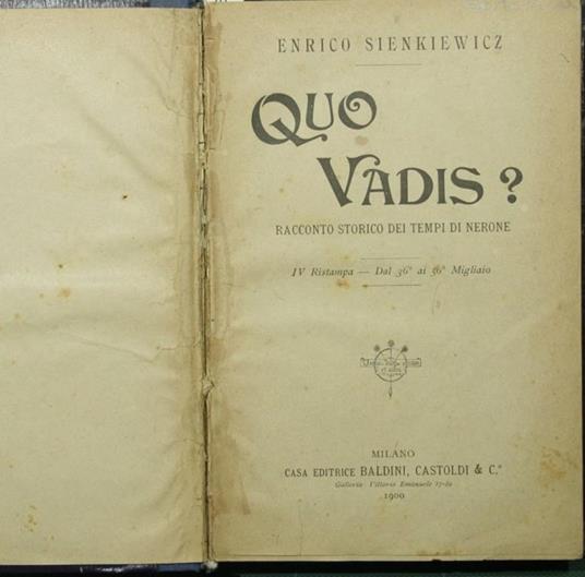 Quo Vadis ?. Racconto storico dei tempi di Nerone - Henryk Sienkiewicz - copertina