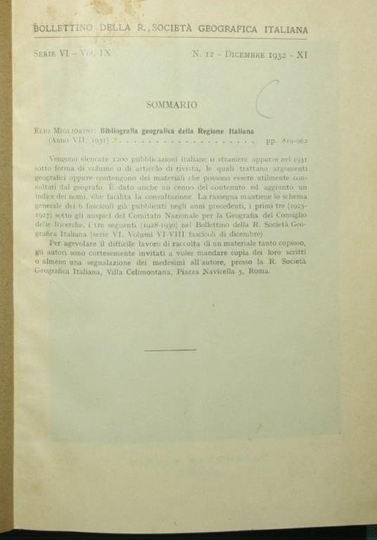 Bibliografia geografica della Regione Italiana 1932/1936 - Elio Migliorini - copertina