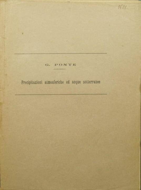 Precipitazioni atmosferiche ed acque sotterranee - Gaetano Ponte - copertina