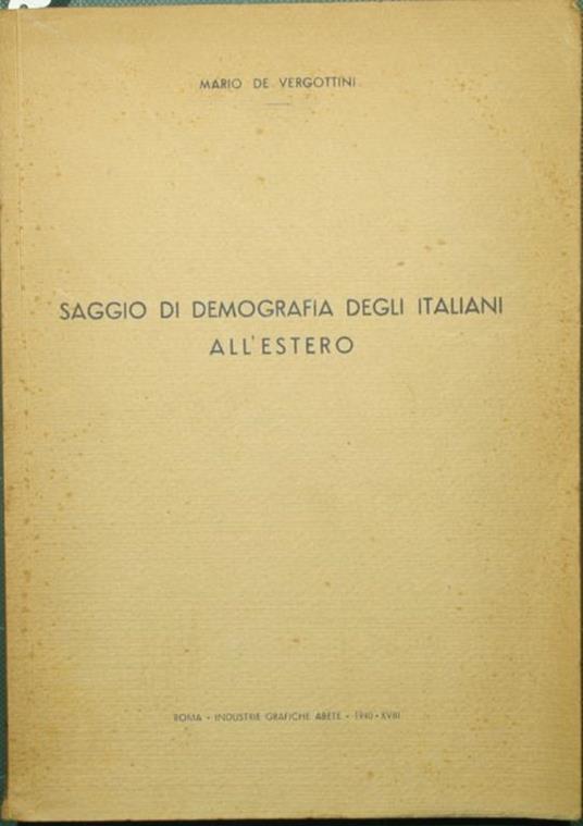 Saggio di demografia degli italiani all'estero - Mario De Vergottini - copertina