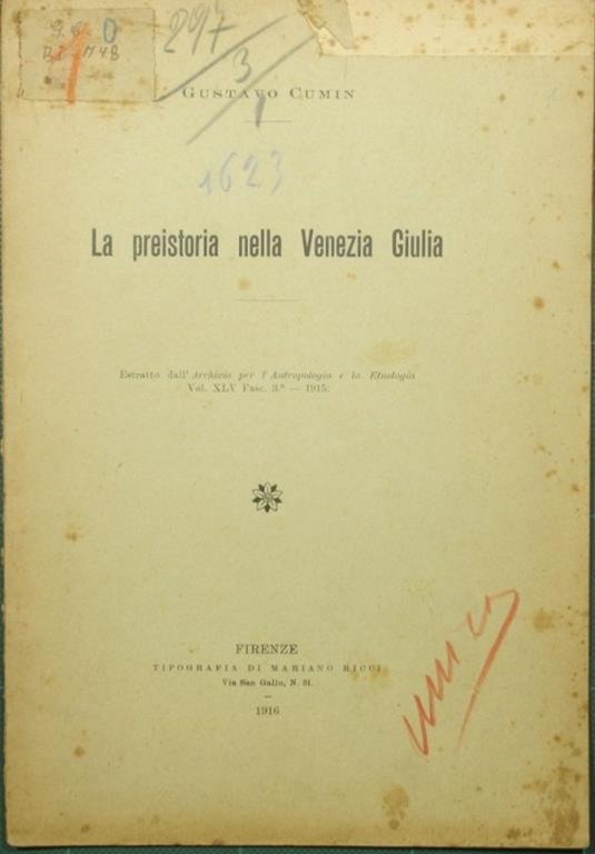 La preistoria nella Venezia Giulia - Gustavo Cumin - copertina
