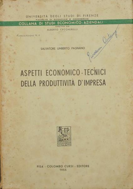 Aspetti economico tecnici della produttività d'impresa - Salvatore Umberto Pagnano - copertina
