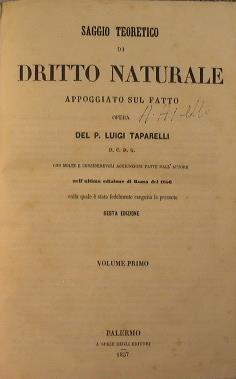 Saggio teoretico di Dritto Naturale appoggiato sul fatto - Luigi Tapparelli - copertina