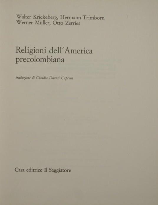 Religioni dell'America precolombiana - Walter Krickeberg - copertina
