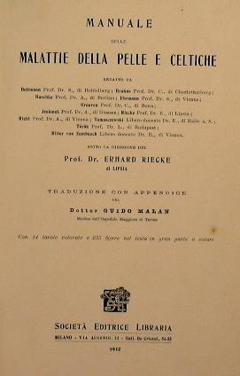 Manuale delle malattie della pelle e celtiche - Ehrard Riecke - copertina