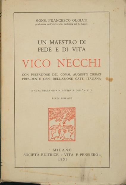 Vico Necchi. Un maestro di fede e di vita - Francesco Olgiati - copertina