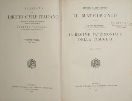 Il matrimonio. Il regime patrimoniale della famiglia - Arturo Carlo Jemolo - copertina