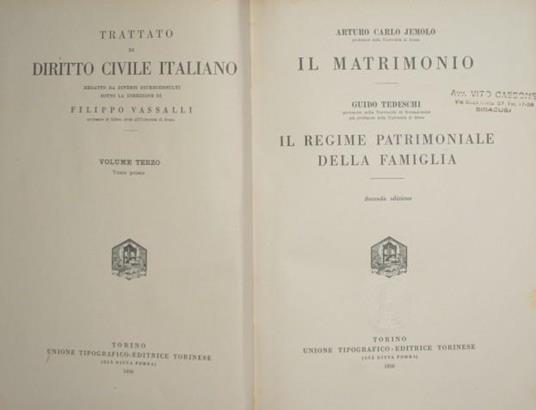 Il matrimonio. Il regime patrimoniale della famiglia - Arturo Carlo Jemolo - copertina