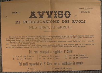 Bando comune di Carini - Avviso di pubblicazione dei ruoli della imposta sui fabbricati (modello n. 75 - imposte) - copertina