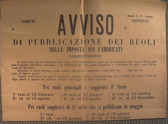 Bando comune di Carini - Avviso di pubblicazione dei ruoli della imposta sui fabbricati (Modello n. 75) - copertina