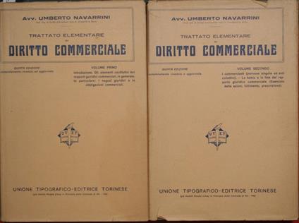 Trattato elementare di Diritto Commerciale - Umberto Navarrini - copertina