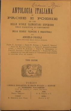 Antologia italiana di prose e poesie. Ad uso delle scuole elementari superiori delle elementari di complemento e delle scuole tecniche e magistrali - Angelo Prioli - copertina