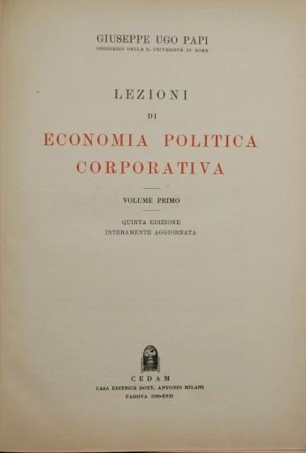 Lezioni di economia politica corporativa - Giuseppe U. Papi - copertina