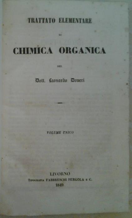 Trattato elementare di chimica organica - Leonardo Doveri - copertina