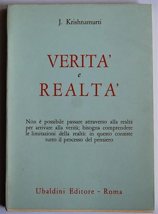 Verità e realtà - Jiddu Krishnamurti - copertina