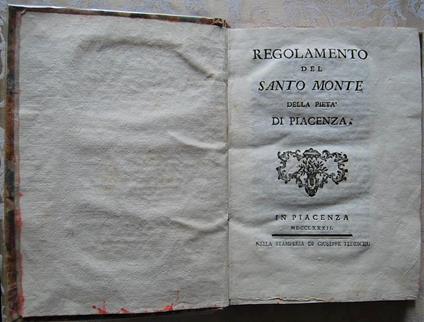 Regolamento Del Santo Monte Di Pieta' Di Piacenza - copertina