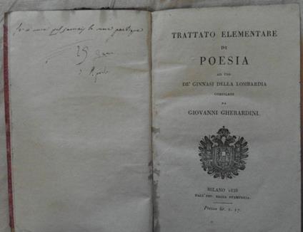 Trattato Elementare Di Poesia Ad Uso Dé Ginnasj Della Lombardia - Giovanni Gherardini - copertina