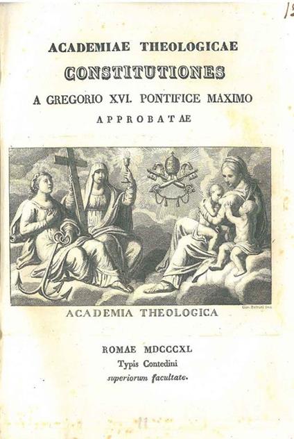 Academiae Theologicae Constitutiones a Gregorio XVI Pontifice Maximo approbatae - copertina