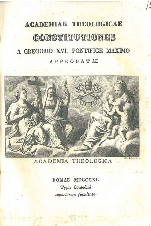 Academiae Theologicae Constitutiones a Gregorio XVI Pontifice Maximo approbatae - copertina