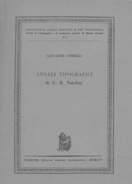 Annali tipografici di G. B. Natolini - Giovanni Comelli - copertina