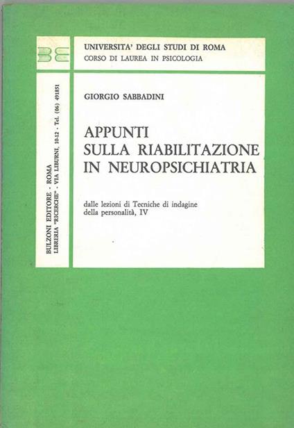 Appunti sulla riabilitazione in neuropsichiatria - Giorgio Sabbadini - copertina