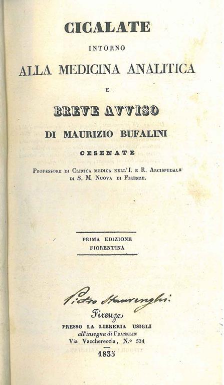 Cicalate intorno alla medicina analitica e breve avviso - Maurizio Bufalini - copertina