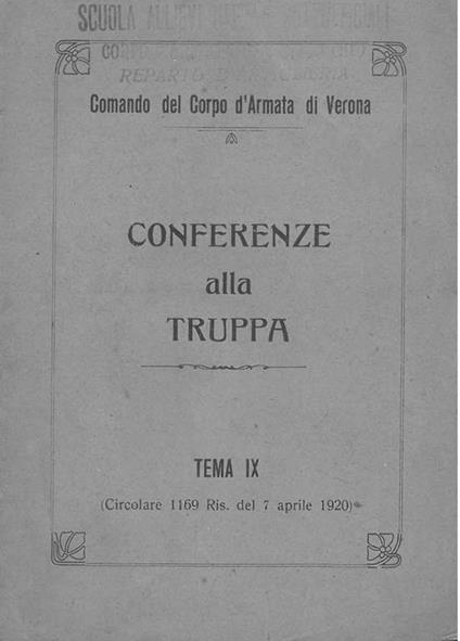 Conferenze alla truppa. Tema IX. La patria. Comando del Corpo d'Armata di Verona - Italo Ghersi - copertina