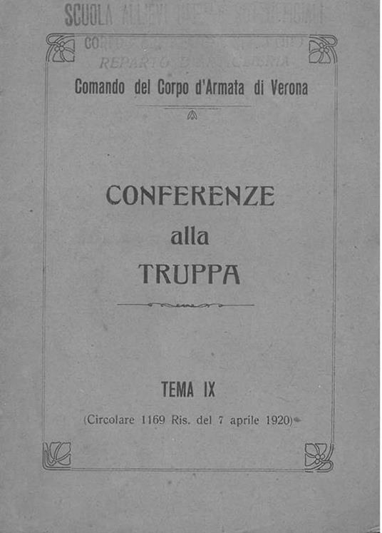 Conferenze alla truppa. Tema IX. La patria. Comando del Corpo d'Armata di Verona - Italo Ghersi - copertina