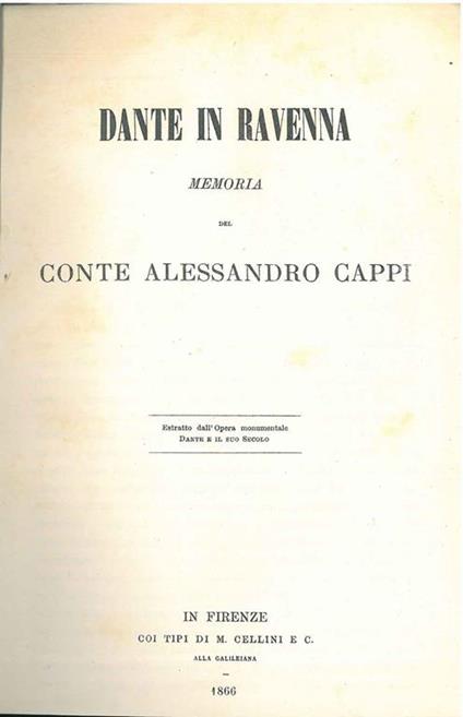 Dante in Ravenna. Estratto - Alessandro Cappi - copertina