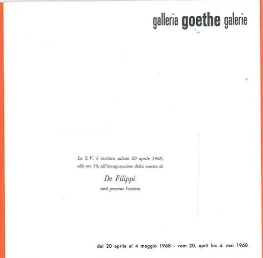 De Filippi alla Galleria Goethe di Bolzano. 1968 - Luigi Lambertini - copertina