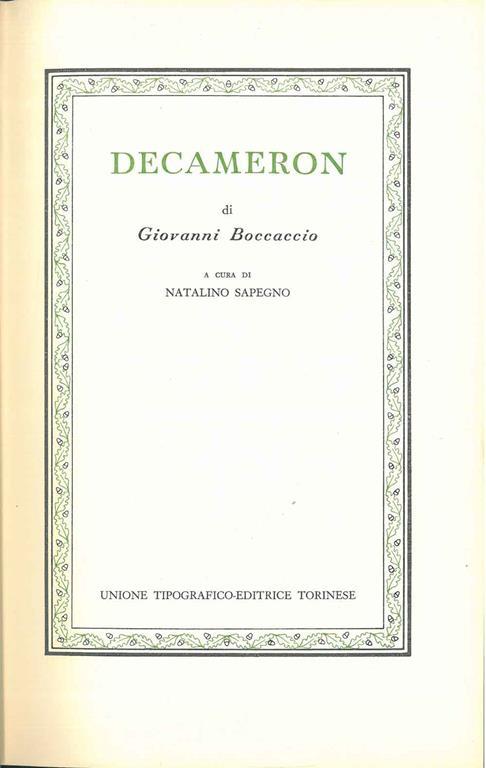 Decameron. A cura di Natalino Sapegno - Giovanni Boccaccio - copertina