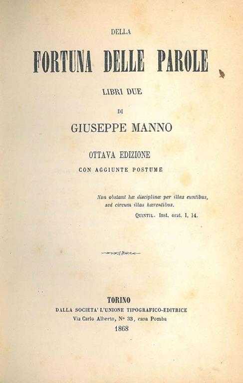 Della fortuna delle parole libri due... Ottava edizione con aggiunte postume - Giuseppe Manno - copertina