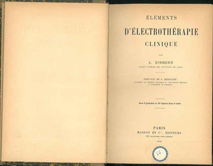 Eléments d'électrothérapie clinique Prefazione di J. Bergoniè - Alfred Zimmern - copertina
