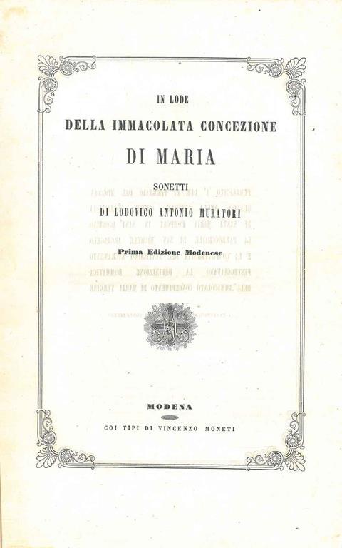 In lode della Immacolata Concezione di Maria. Sonetti... Prima edizione modenese - Lodovico Antonio Muratori - copertina
