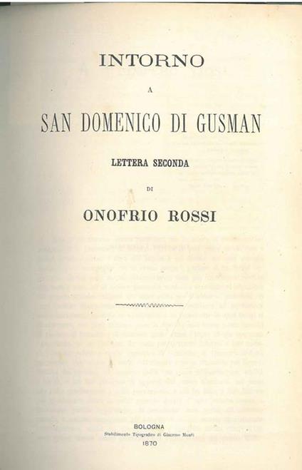 Intorno a San Domenico di Gusman. Lettera seconda - Onofrio Rossi - copertina
