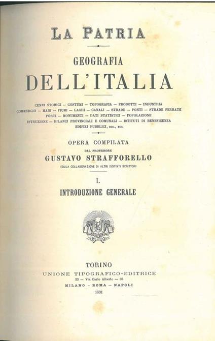 Introduzione generale: La Patria. Geografia dell'Italia - Gustavo Strafforello - copertina
