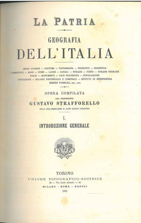 Introduzione generale: La Patria. Geografia dell'Italia - Gustavo Strafforello - copertina