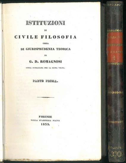 Istituzioni di civile filosofia ossia di giurisprudenza teorica - G. Domenico Romagnosi - copertina