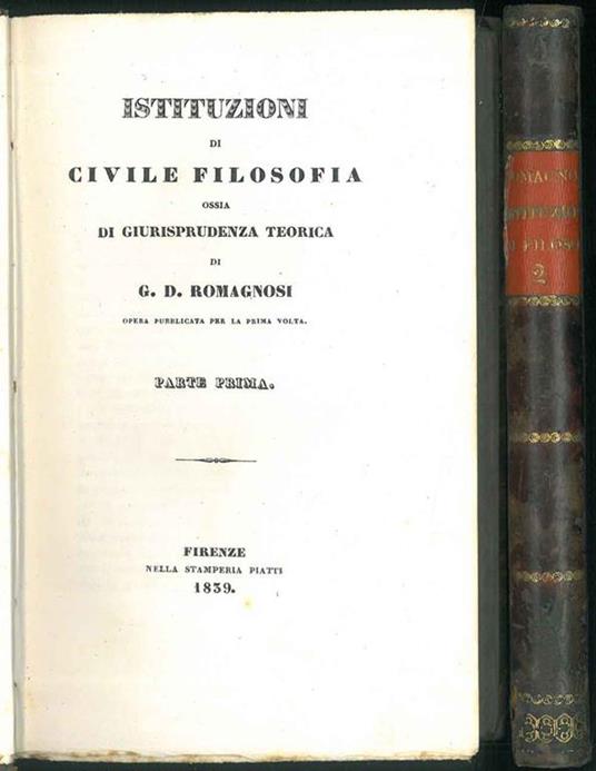 Istituzioni di civile filosofia ossia di giurisprudenza teorica - G. Domenico Romagnosi - copertina