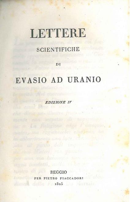 Lettere scientifiche di Evasio ad Uranio. Edizione IV - Gabrio Piola - copertina