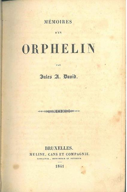 Mémoires d'un orphelin - Jay David - copertina