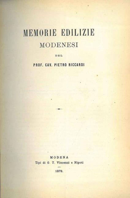Memorie edilizie modenesi - Pietro Riccardi - copertina