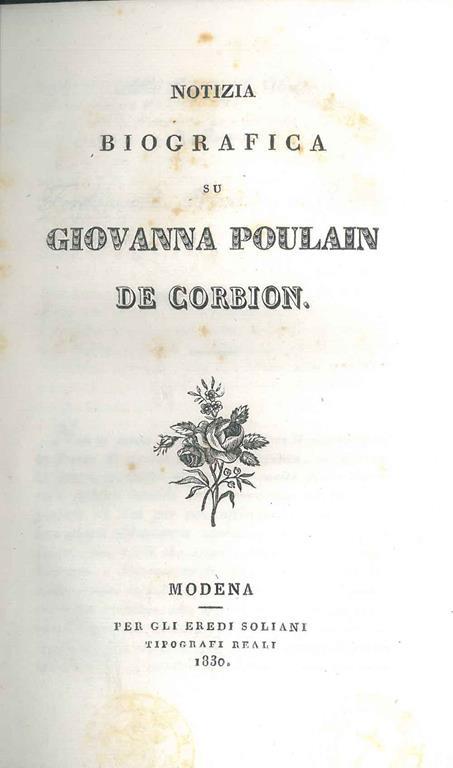 Notizia biografica su Giovanna Poulain de Corbion - G. Baraldi - copertina