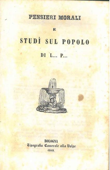 Pensieri morali e studi sul popolo - Ludovico Passarini - copertina