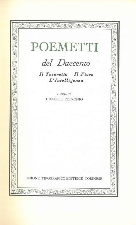 Poemetti del Duecento. Il Tesoretto, Il Fiore, L'Intelligenza - copertina