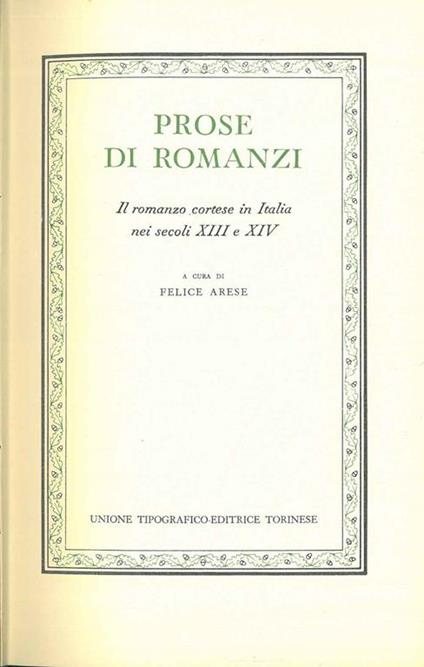 Prose di romanzi. Il romanzo cortese in Italia nei secoli XIII e XIV - copertina