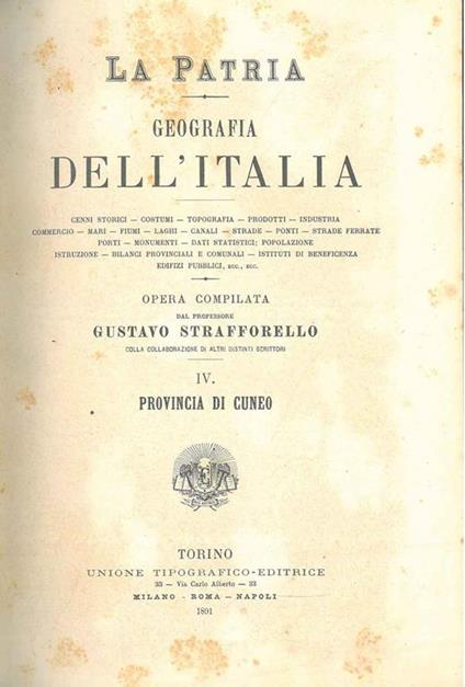 Provincia di Cuneo. Collana: La Patria. Geografia dell'Italia - Gustavo Strafforello - copertina